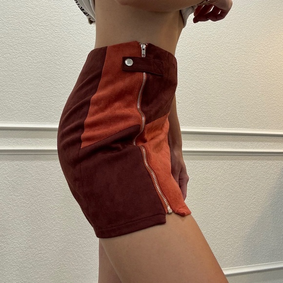 Altar'd State Two Toned Faux Suede Zip Mini Skirt - Picture 5 of 9